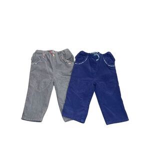 Two Pairs of Baby Boden Purple & Gray Lined Warm Corduroy Baby Girl Pants 12-18